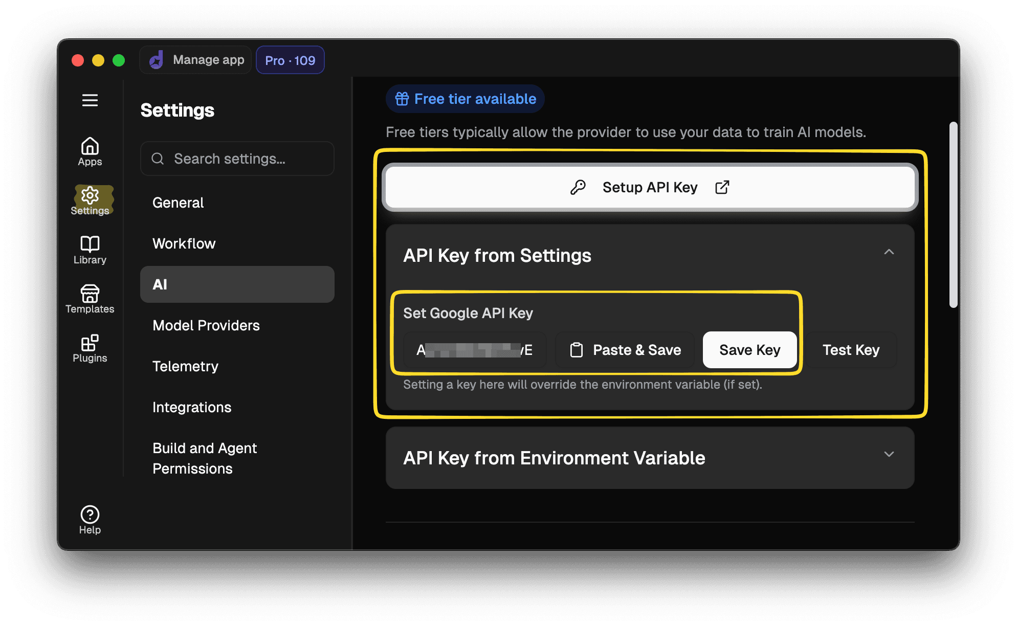 Dyad API key setup