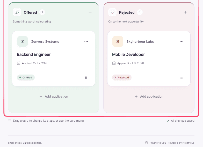 Application card details in the Dyad-built tracker