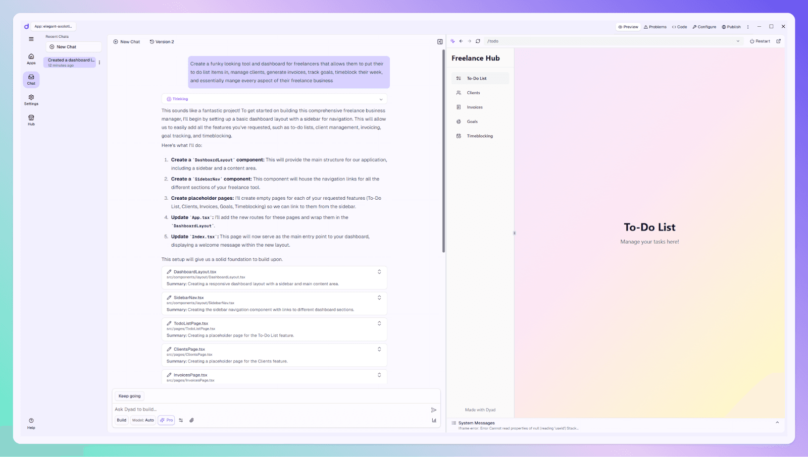 Dyad app example dashboard