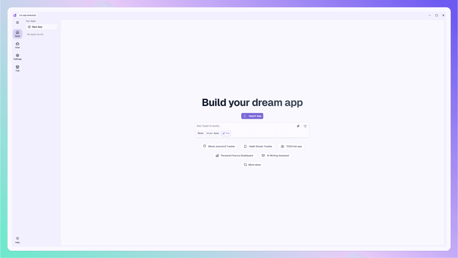 Dyad app homepage