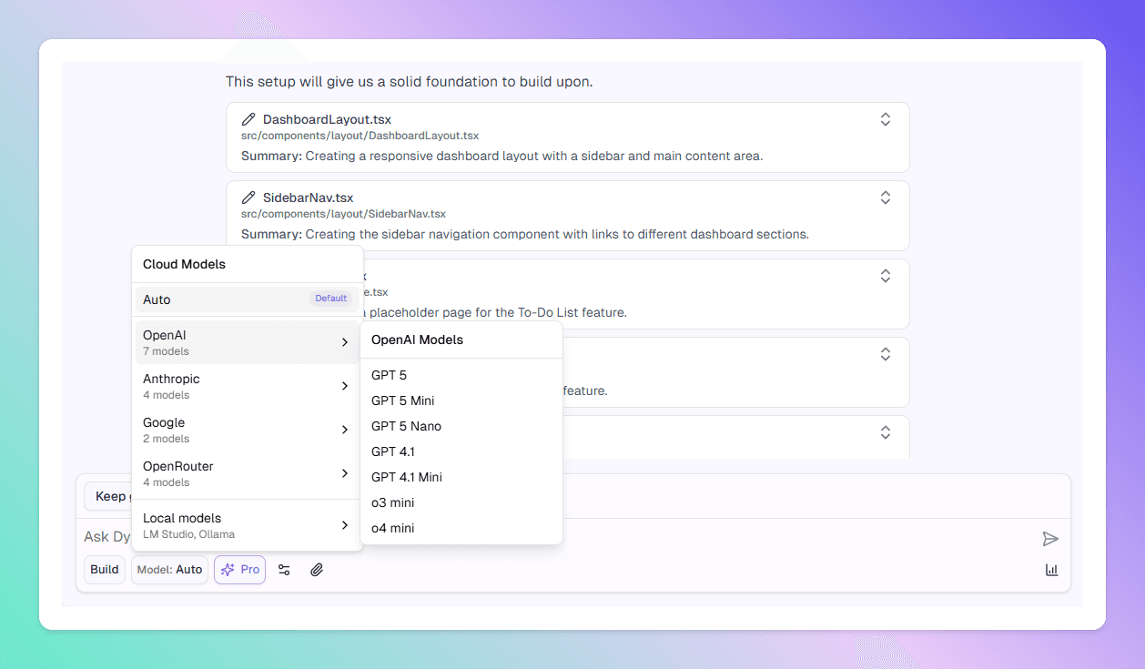 Dyad multiple LLM models