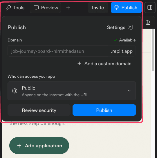 Replit publish options